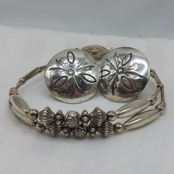 Navajo handmade sterling earrings bracelet - Picture 4 of 13
